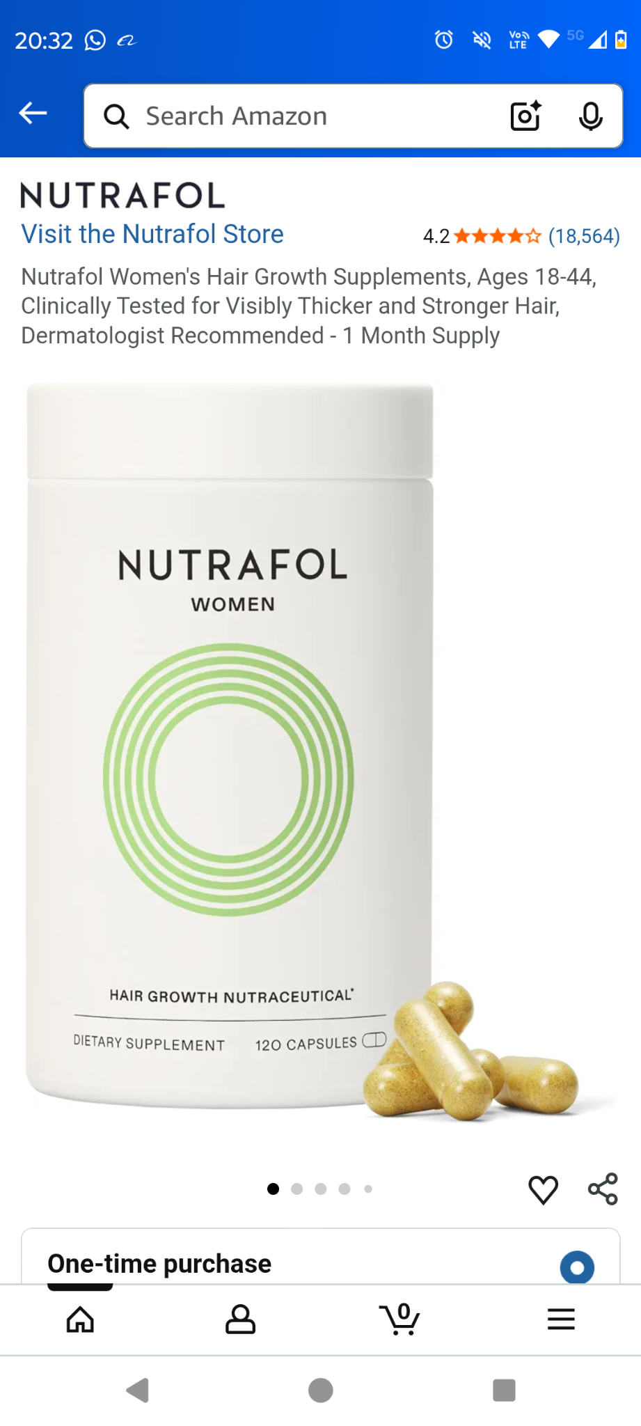 Nutrafol Women bottle and capsules shown in its Amazon listing